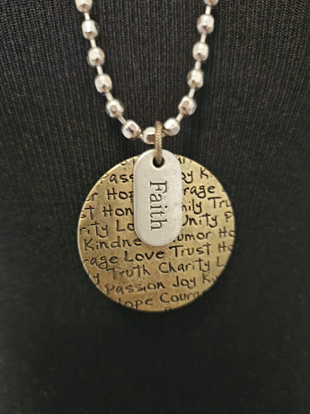 Faith Pendant Necklace - Two-Tone Silver and Gold Inspirational Disc